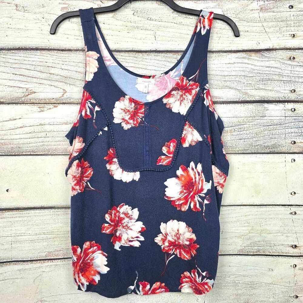 Maurices Navy Floral Sleeveless Tank Top Scoop Neck Large